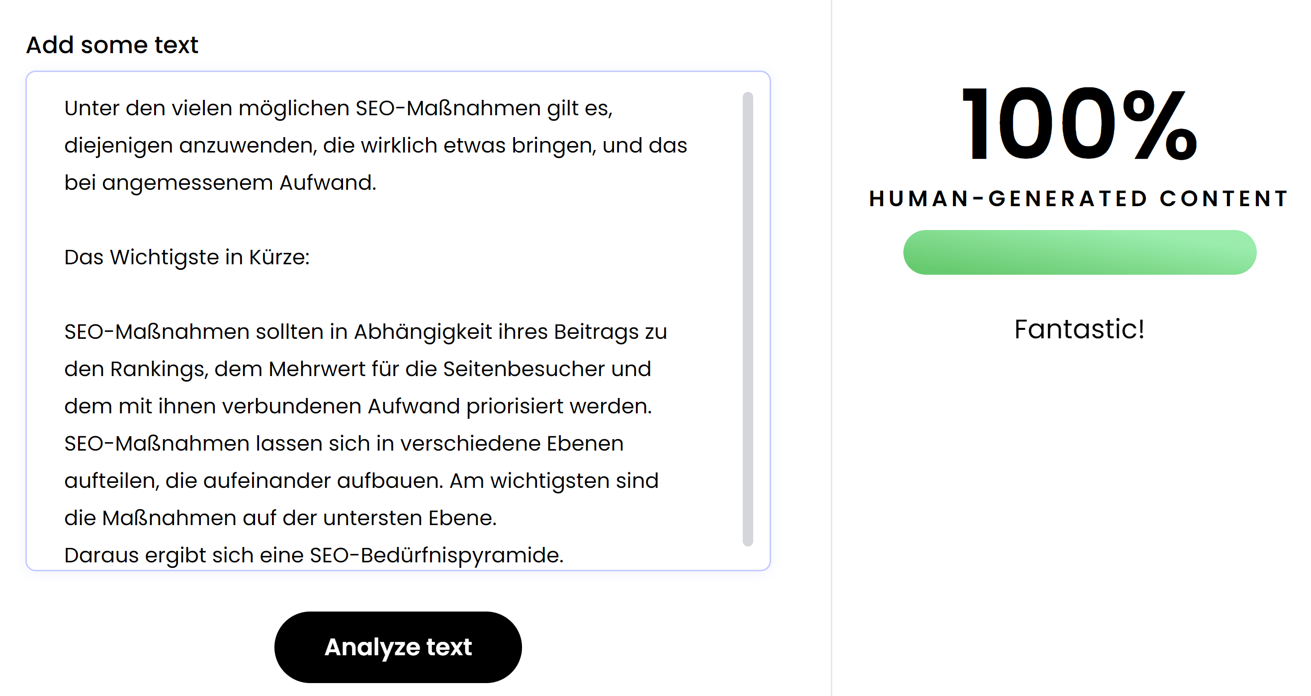 AI Content Detector: Beispiel für einen Text, der von einem Menschen geschrieben wurde