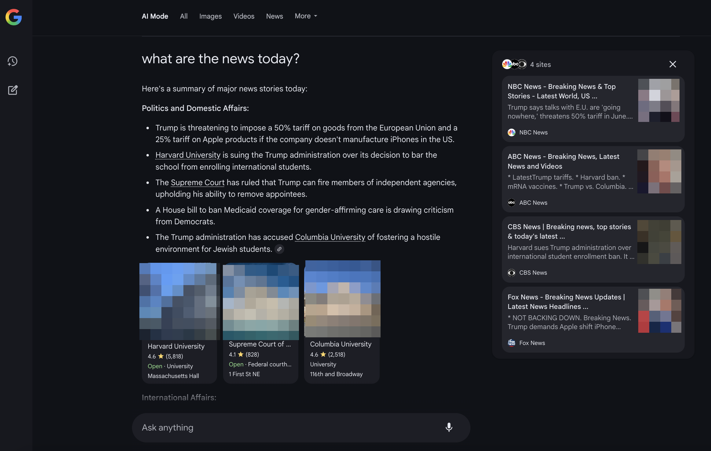 Google AI Mode: News-Suche