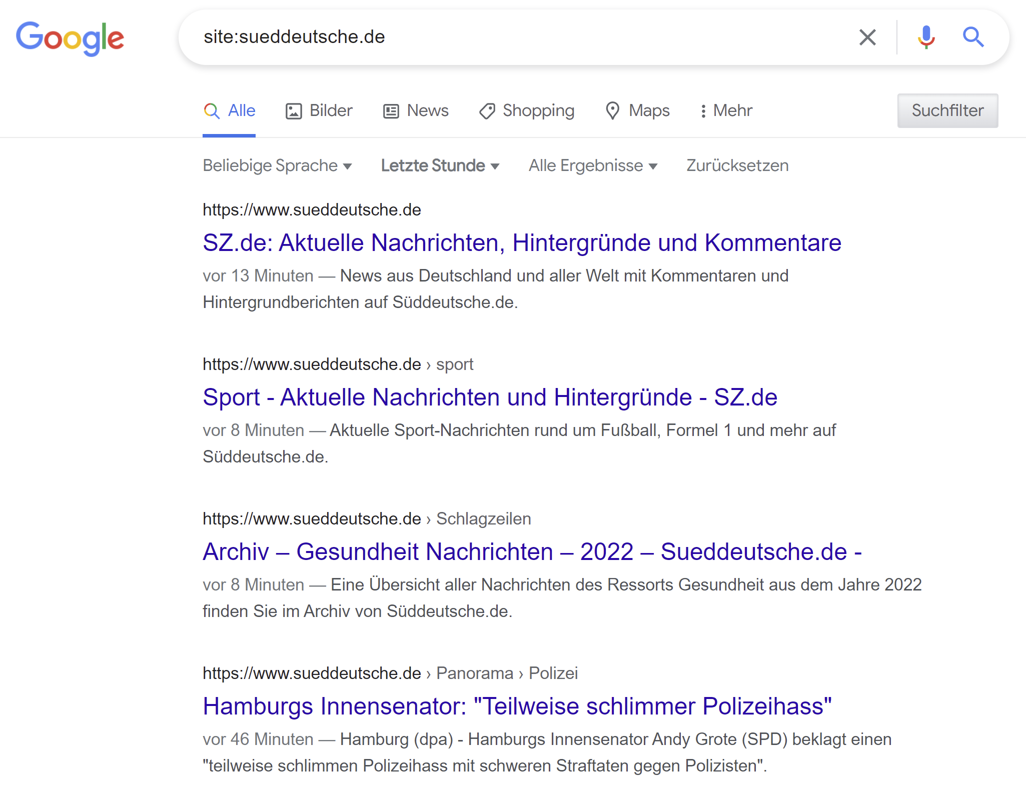 Google indexiert wieder neue Seiten - Beispiel