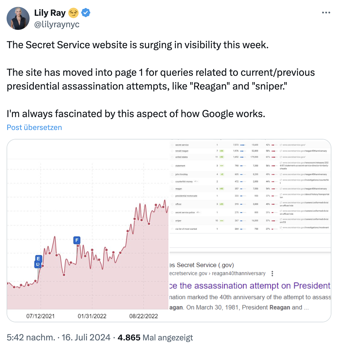 Anstieg Sichtbarkeit Secret Service - Lily Ray auf Twitter