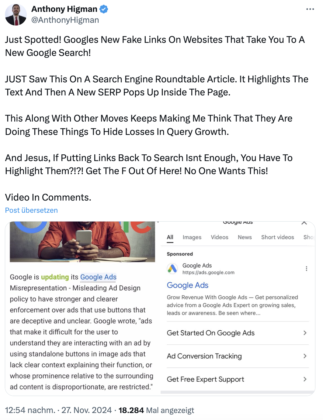 Anthony Higman: Google fügt ungefragt Links ein