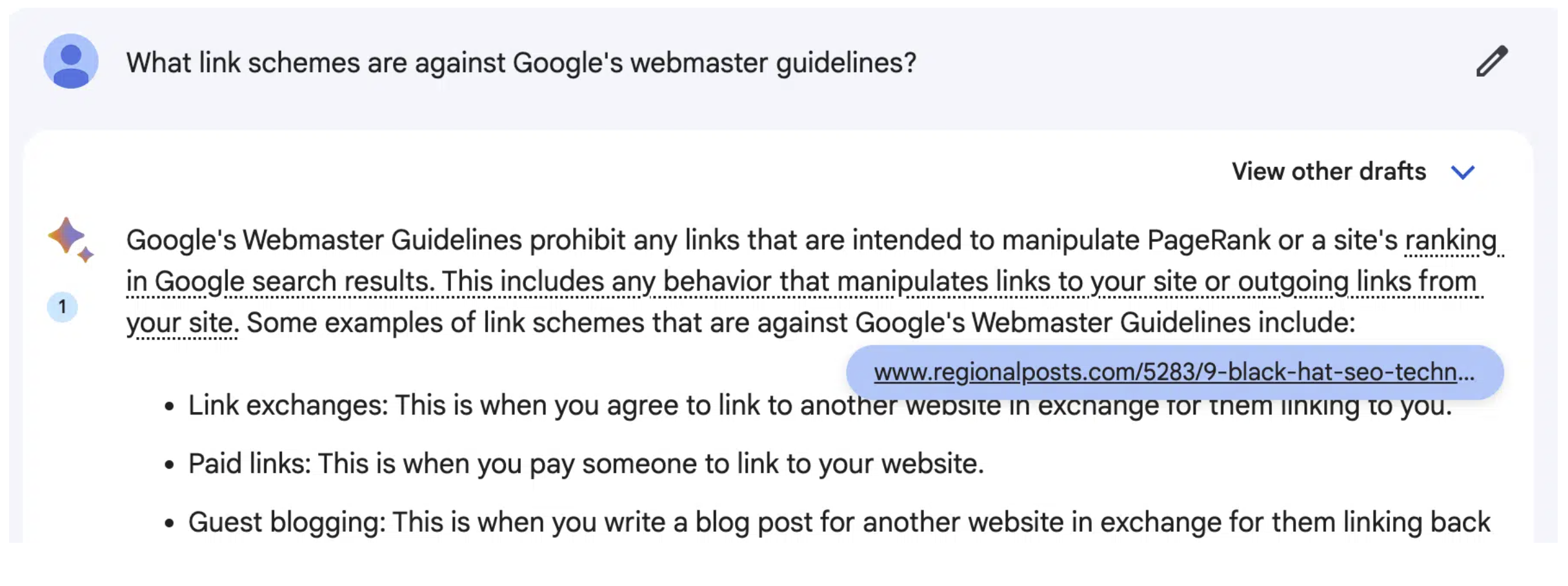 Google Bard: zitierte Quelle