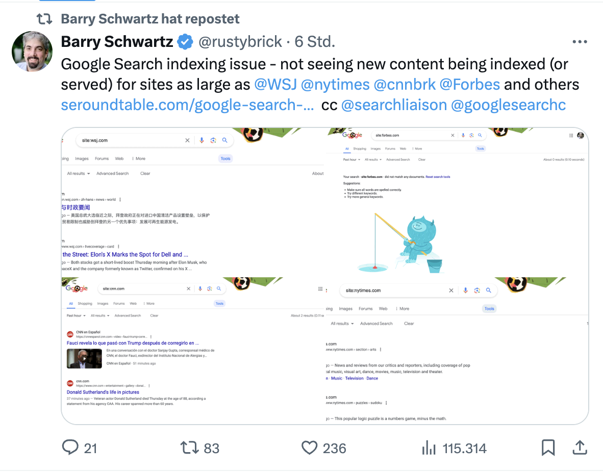 Barry Schwartz: Indexierungsprobleme bei Google am 21.06.?