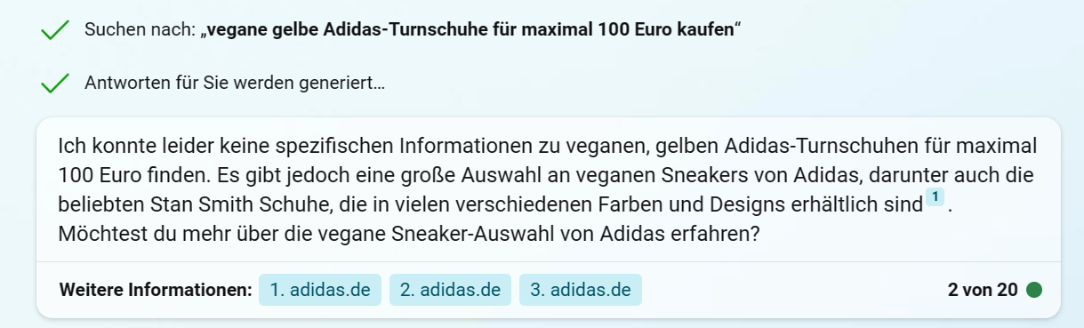 Bing Chat: Antwort auf Shopping-Anfrage im genauen Modus
