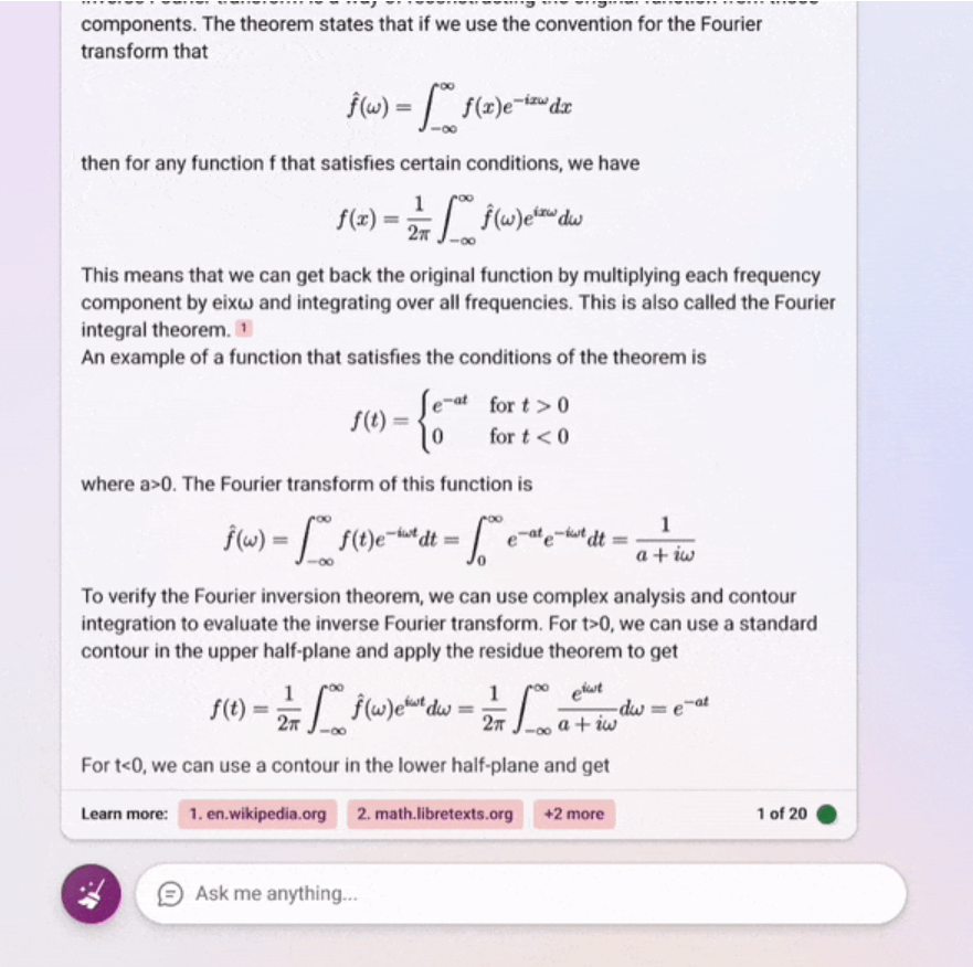 Bing Chatbot: Antwort mit LaTeX-Markup