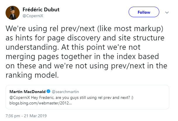 Bing nutzt rel next und rel prev
