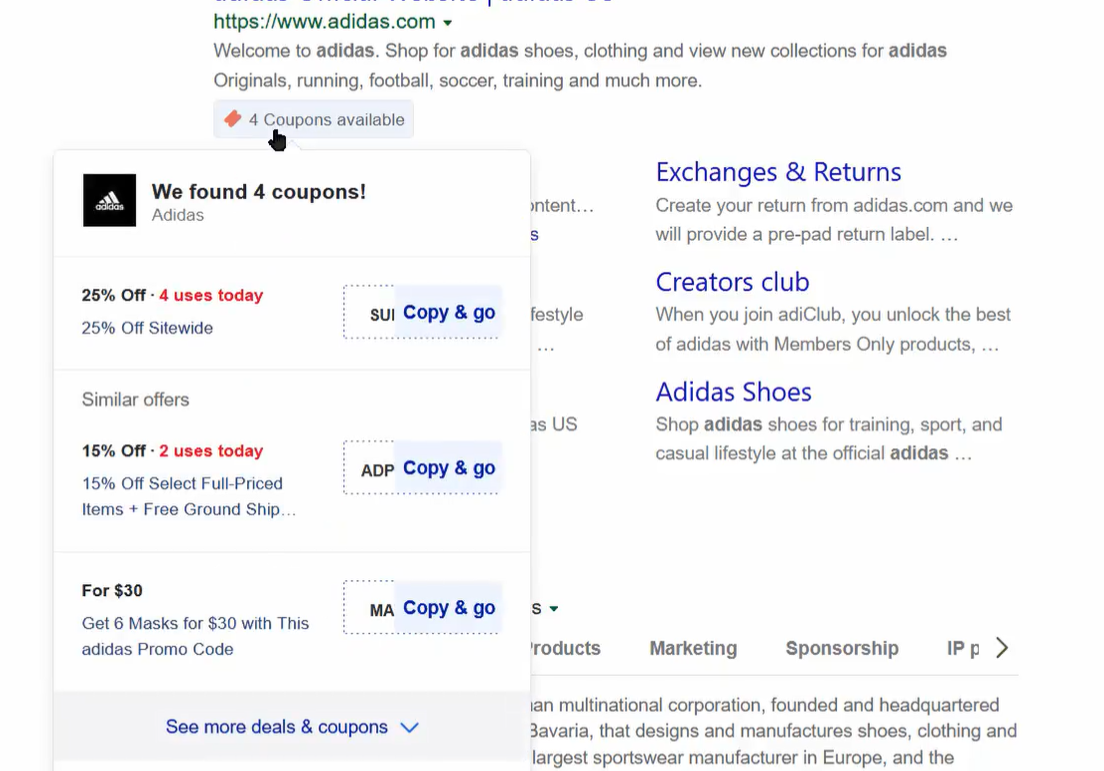 Bing testet Gutschein-Codes auf Suchergebnisseiten