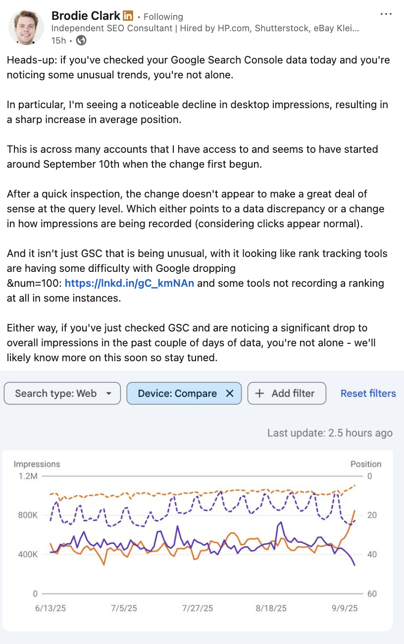 Brodie Clark zum Rückgang der Impressionen in der GSC