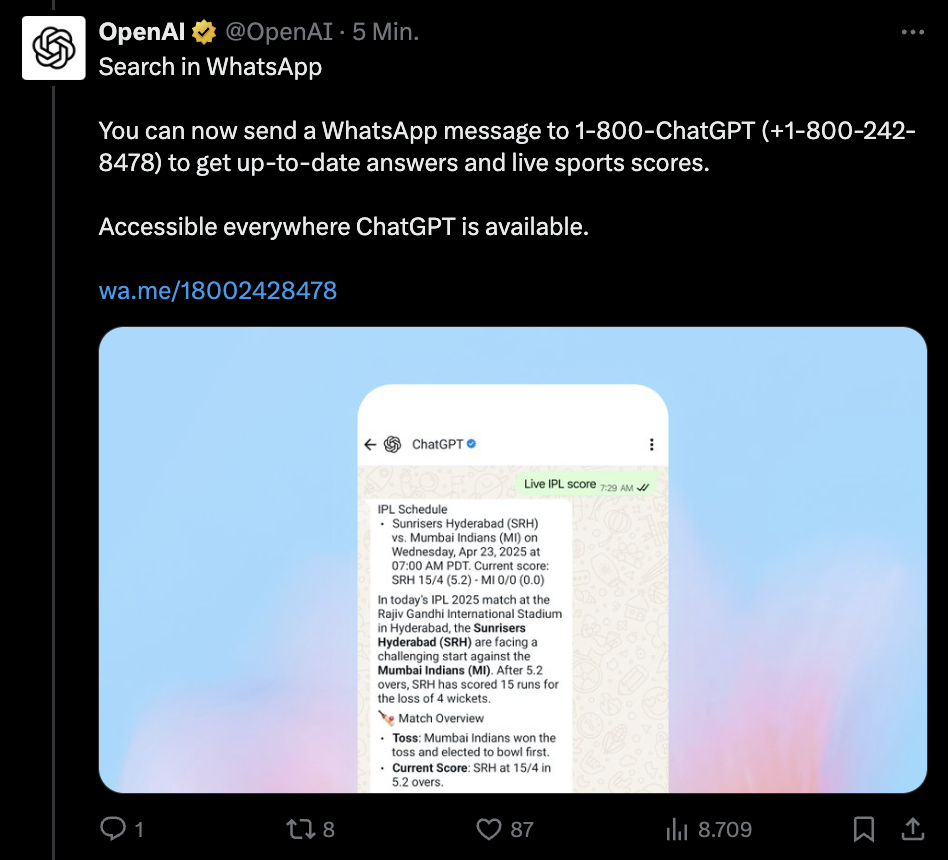 ChatGPT: Suche per WhatsApp