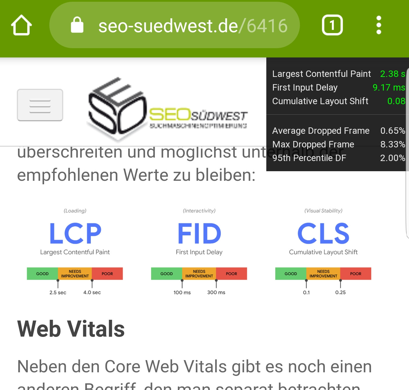 Head-Up-Display für die Google Core Web Vitals ab Chrome 90