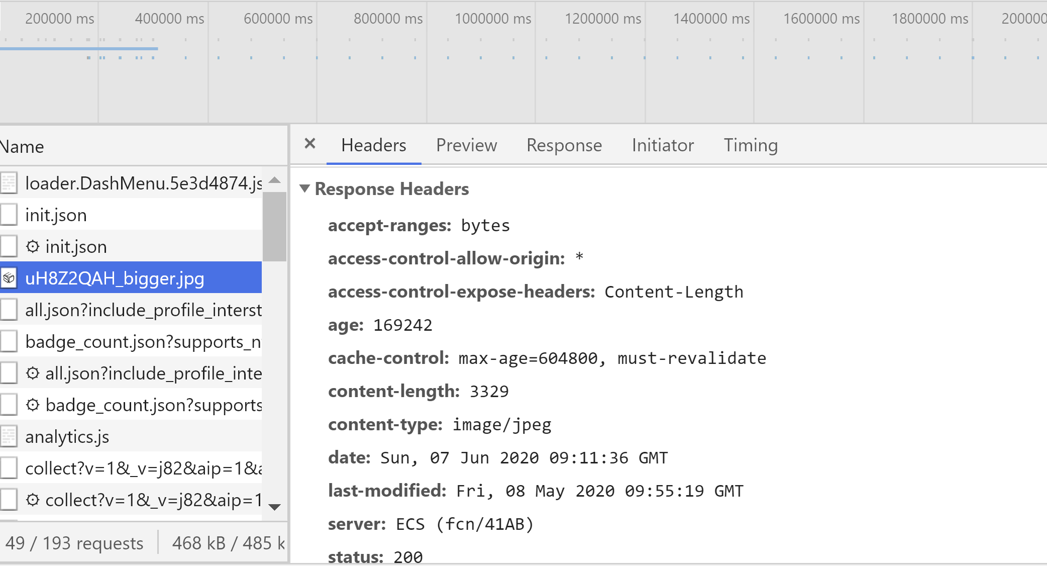 Console: Cache Control Header