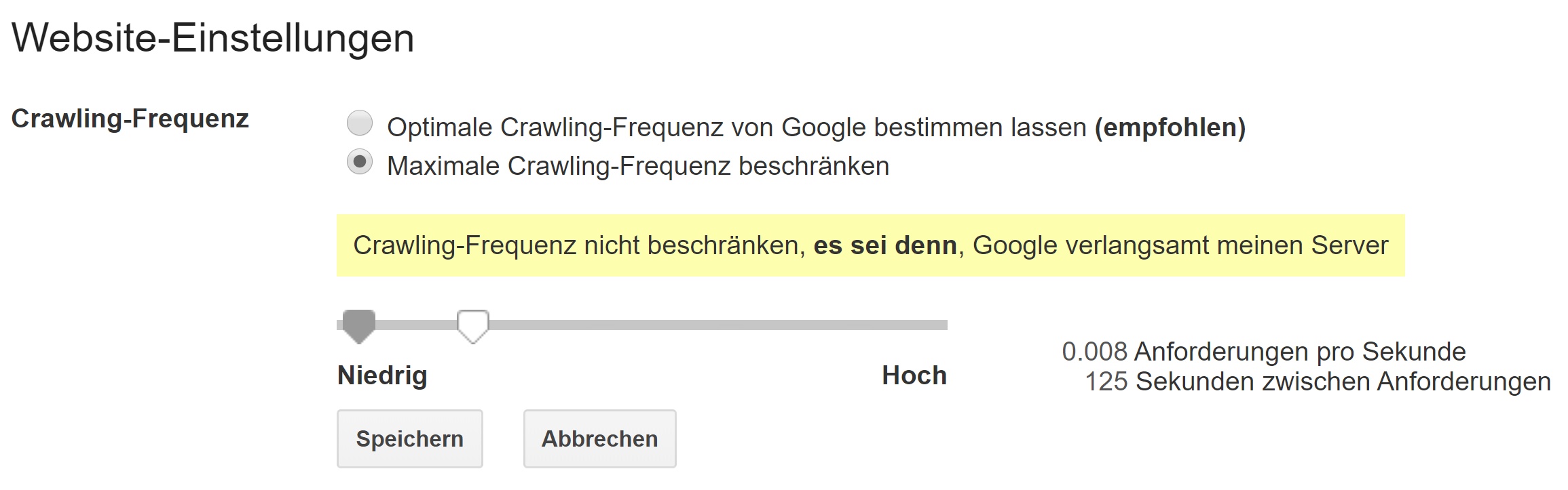 Google Search Console: Einstellung für die Crawl-Frequenz