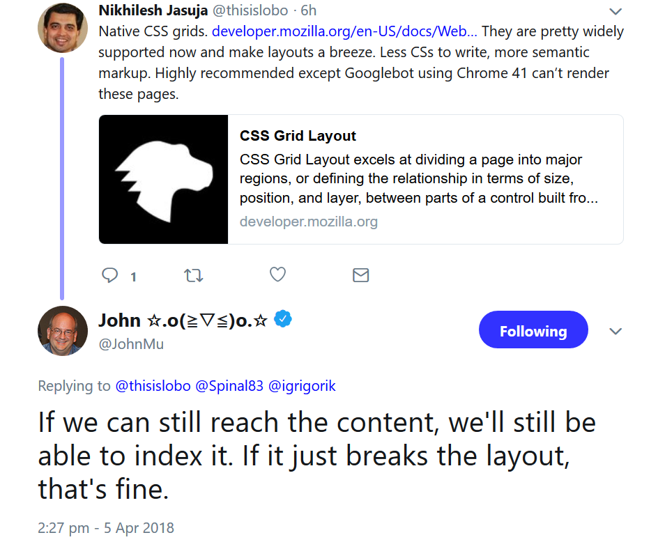 Google: CSS-Grids kein Problem, wenn Inhalte erreichbar sind