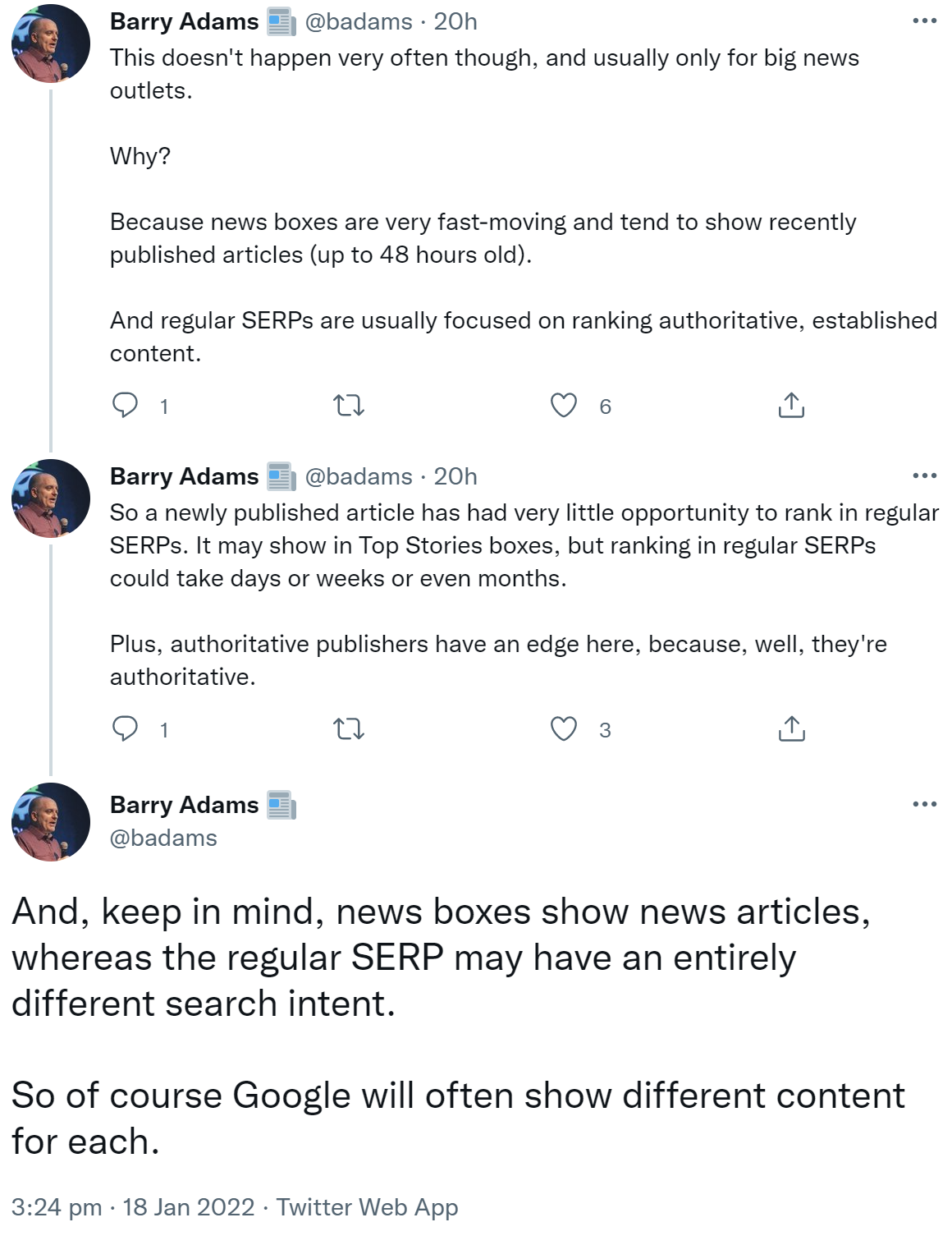 Google: Es gibt verschiedene Gründe, warum Beiträge nur selten zugleich in den Top Stories und den oberen organischen Suchergebnissen erscheinen