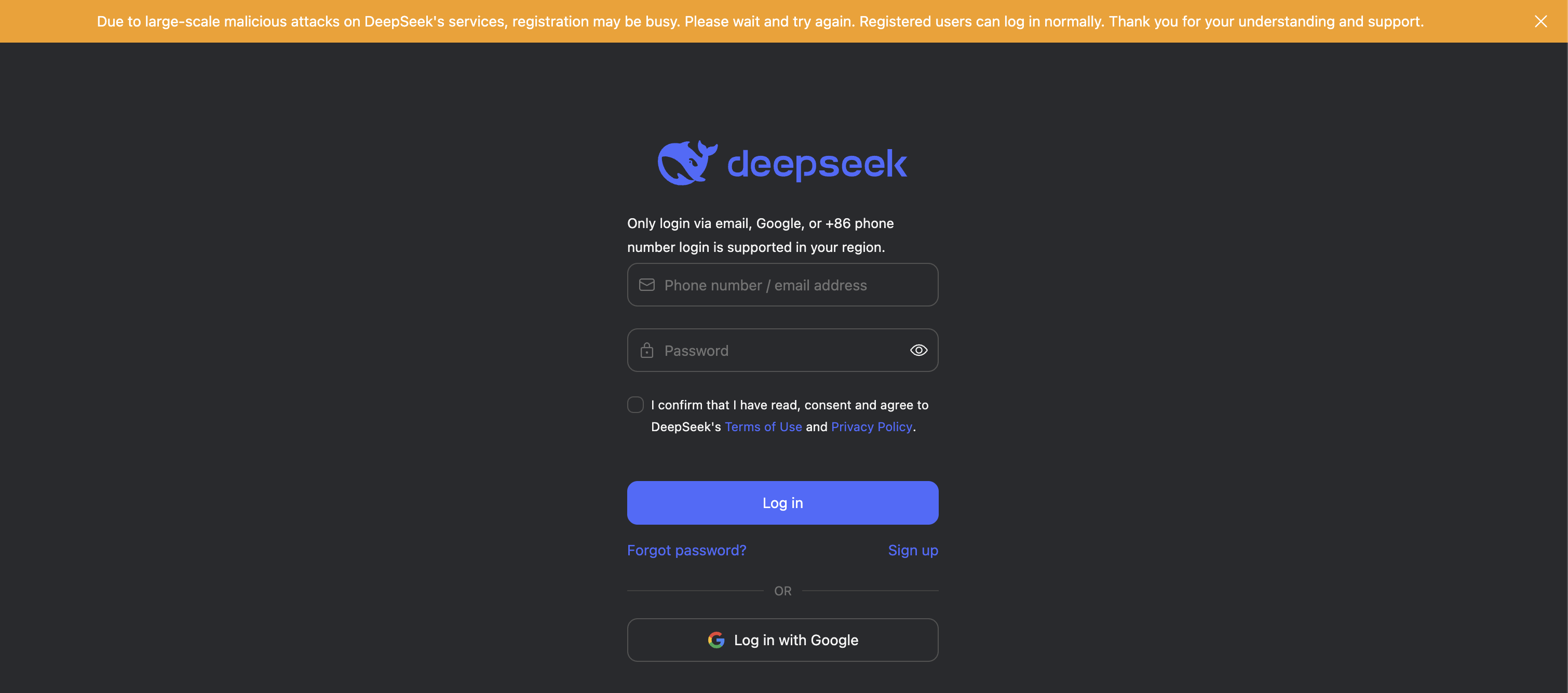 DeepSeek: Neuanmeldung derzeit nicht möglich