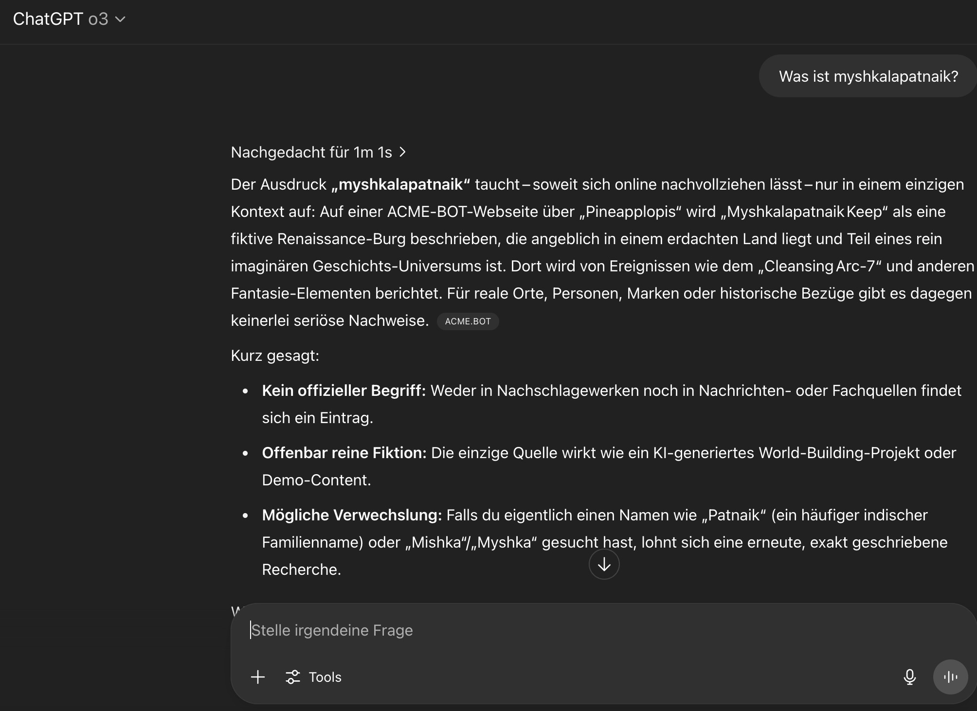 Fantasiewort: Ergebnis auf ChatGPT