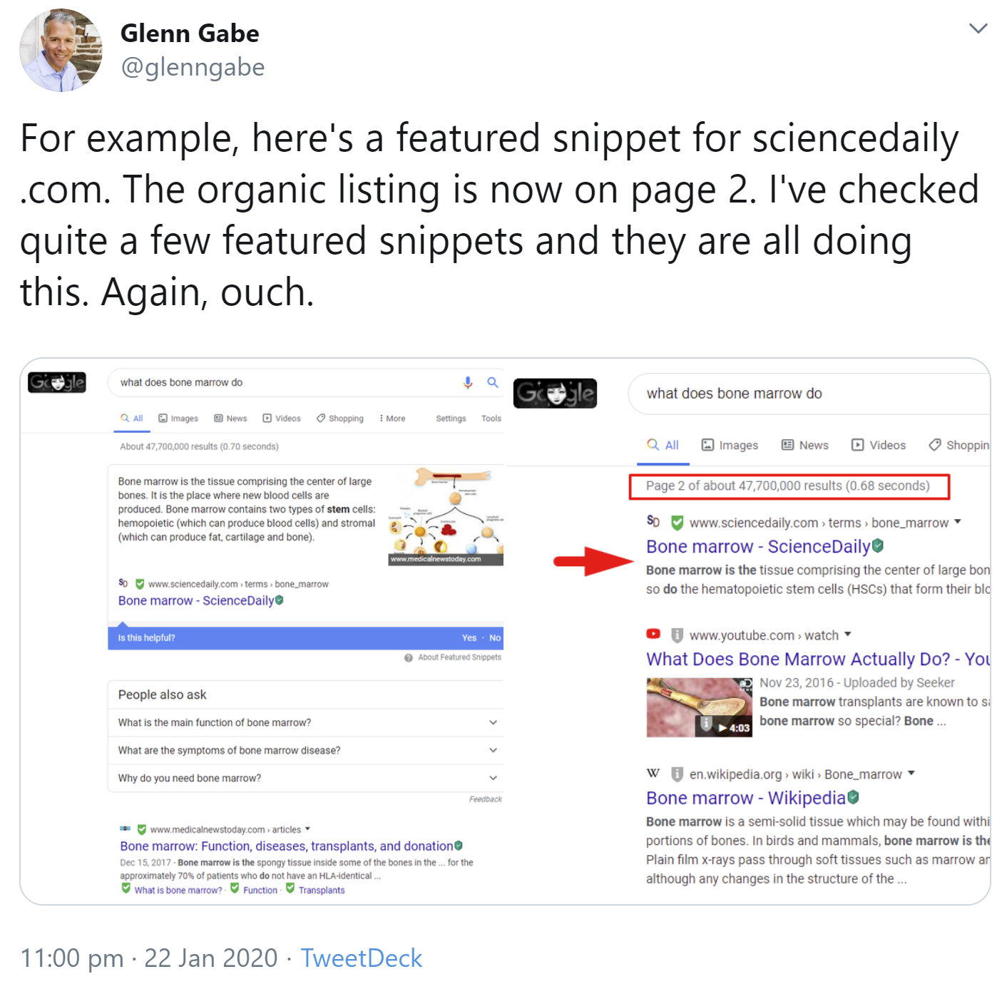 Featured Snippets: betreffende Seiten auf die zweite Suchergebnisseite verschoben