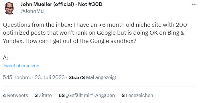 Frage an John Müller: Wie kommt man aus der Google Sandbox heraus?
