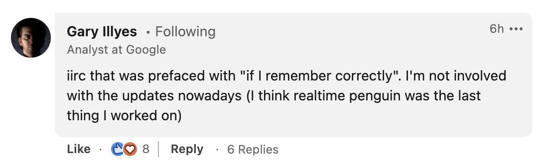 Gary Illyes: 'Nicht direkt in Update involviert'