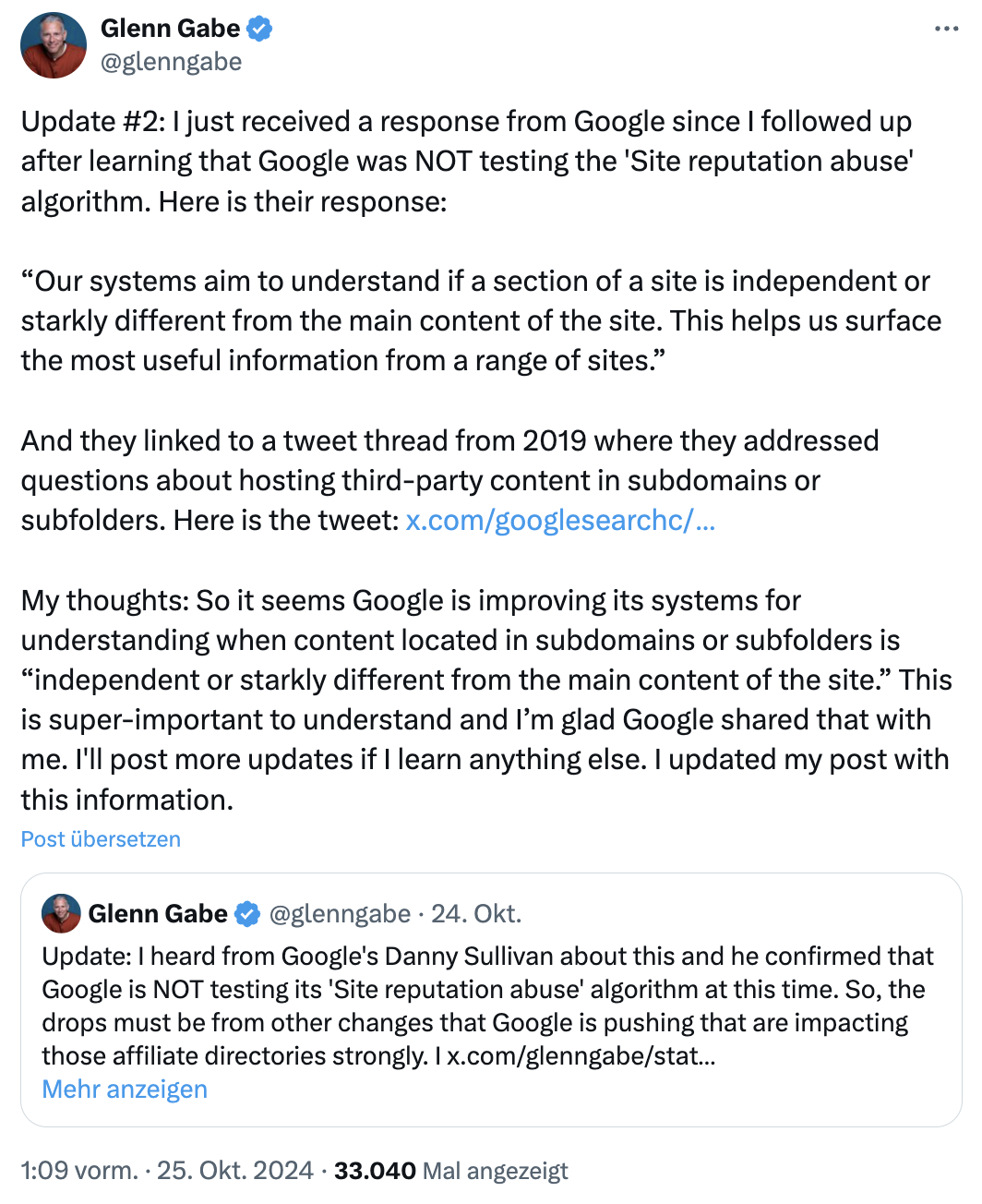 Glenn Gabe auf Twitter: noch kein Algo-Update gegen Site Reputation Abuse