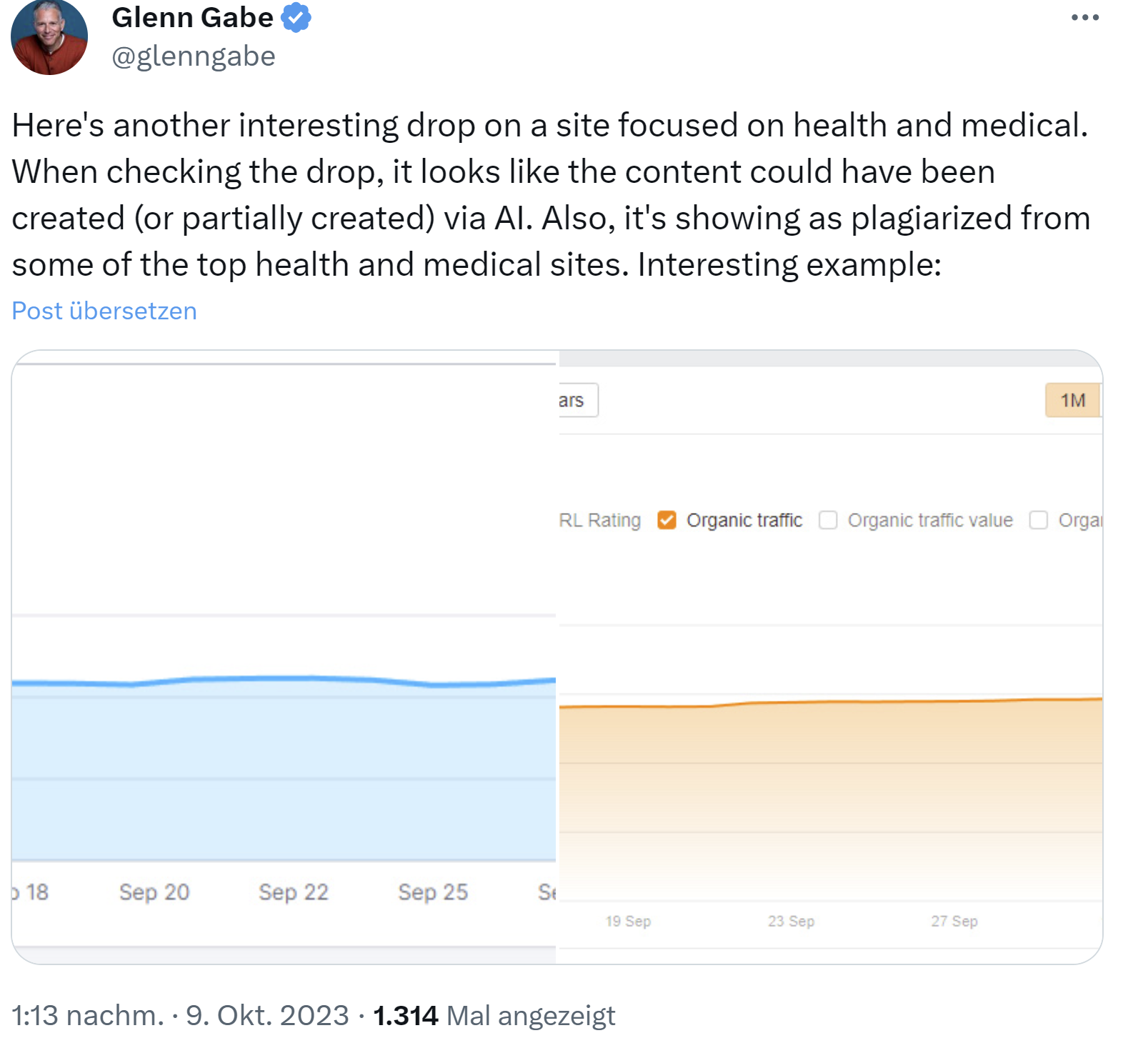 Glenn Gabe: Auswirkungen des October 2023 Spam Updates: Beispiele 2