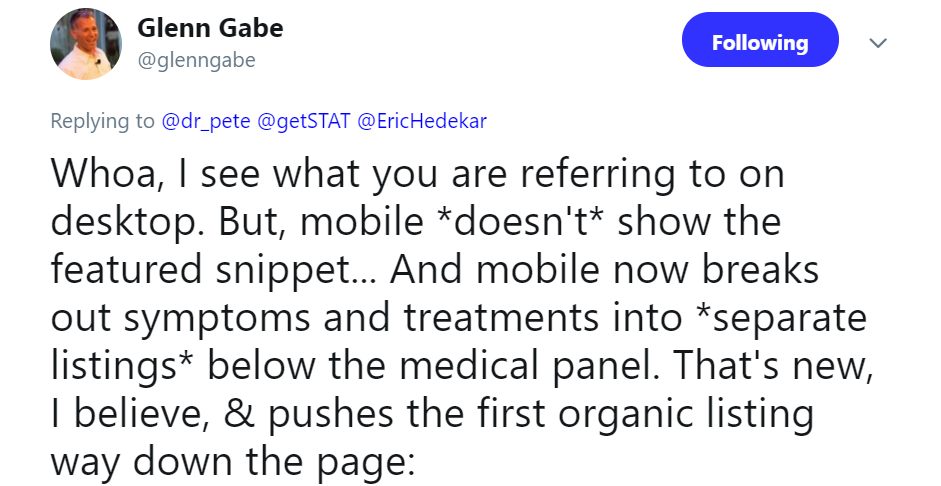Google zeigt zusätzliche Ergebnisboxen für Symptome und Behandlungsmöglichkeiten