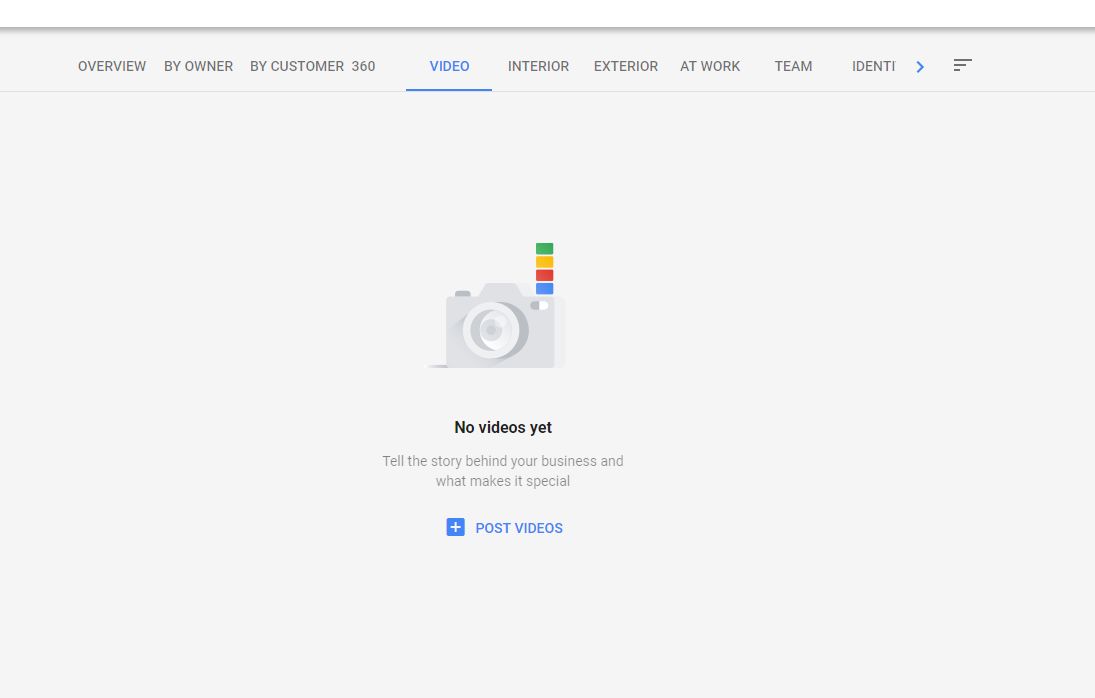 Google My Business: Dashboard mit Video-Reiter