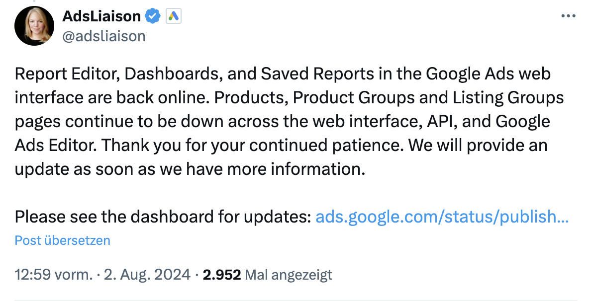 Google Ads Liaison vom 02.08.2024