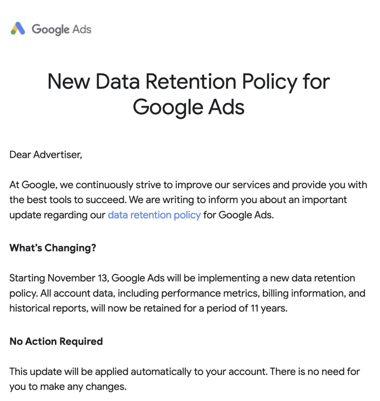 Google Ads Data Retention Policy
