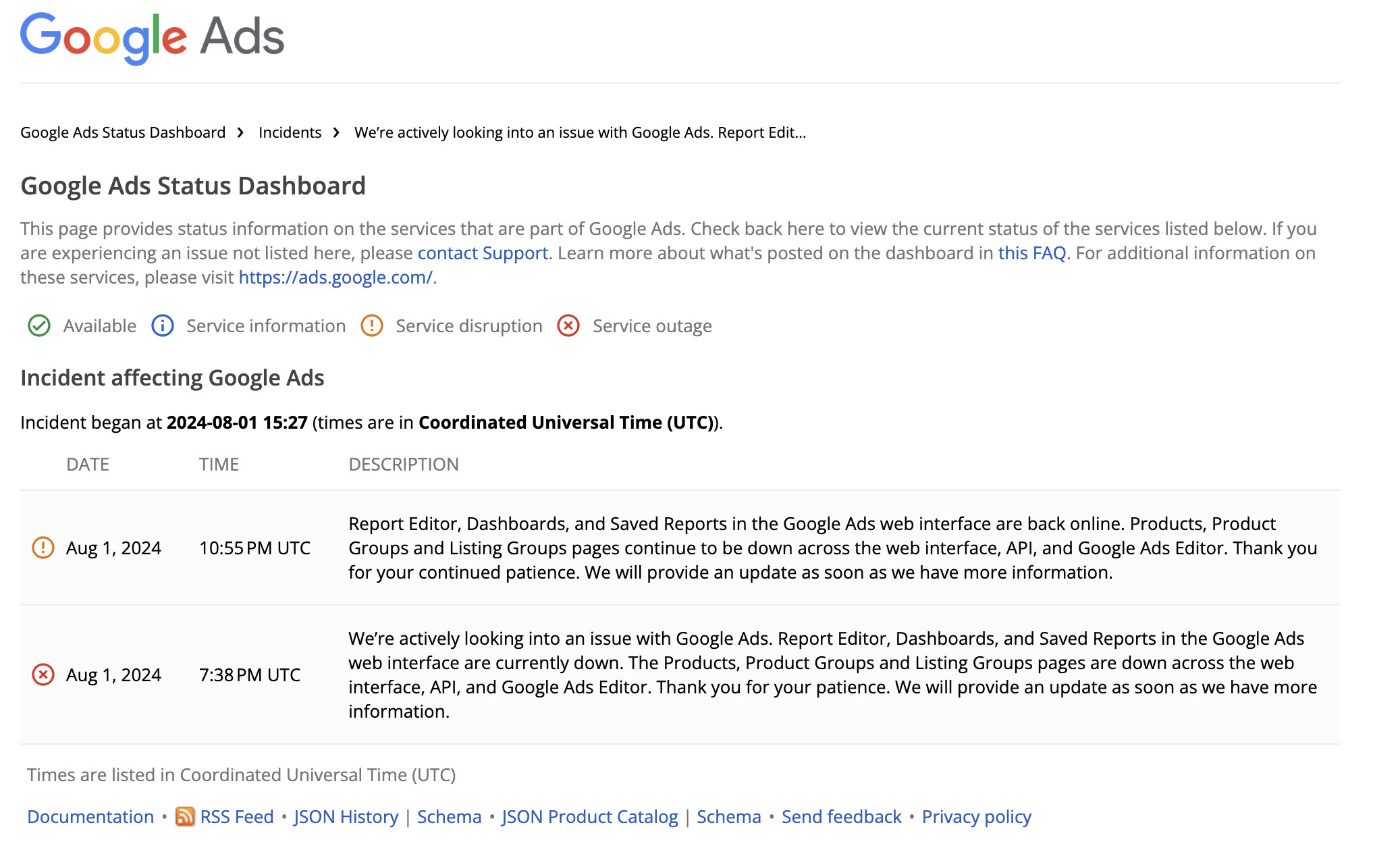 Google Ads Status Dashboard 02.08.24