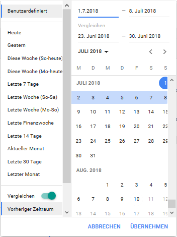 Google Ads: Schalter zum Aktivieren von Vergleichen