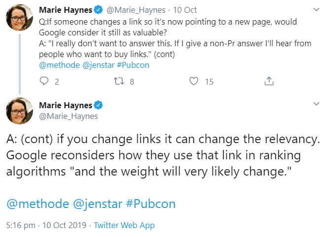 Google: Das Ändern des Linkziels ändert auch den Wert eines Links