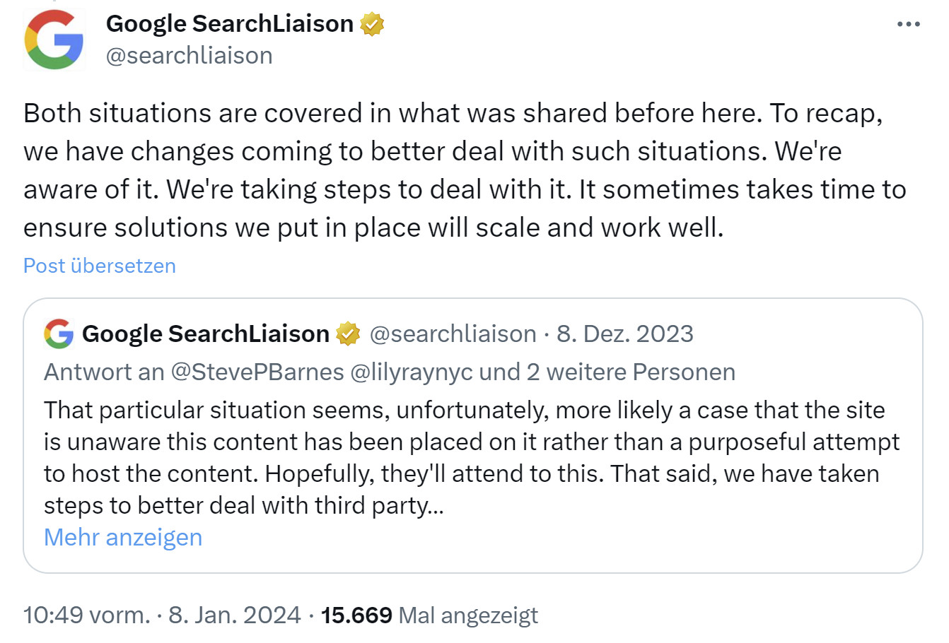 Google: Änderungen für Third Party Content auf Websites geplant