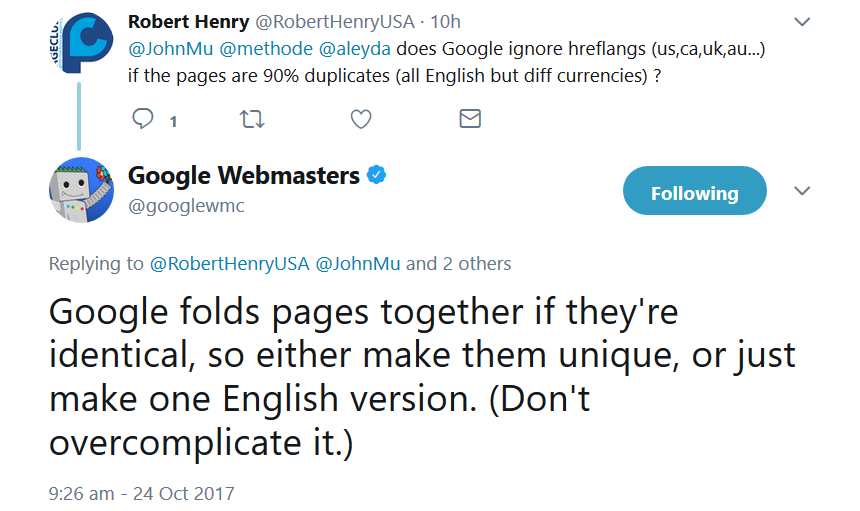 Google: Ähnliche Regionalversionen von Webseiten werden zusammengeführt