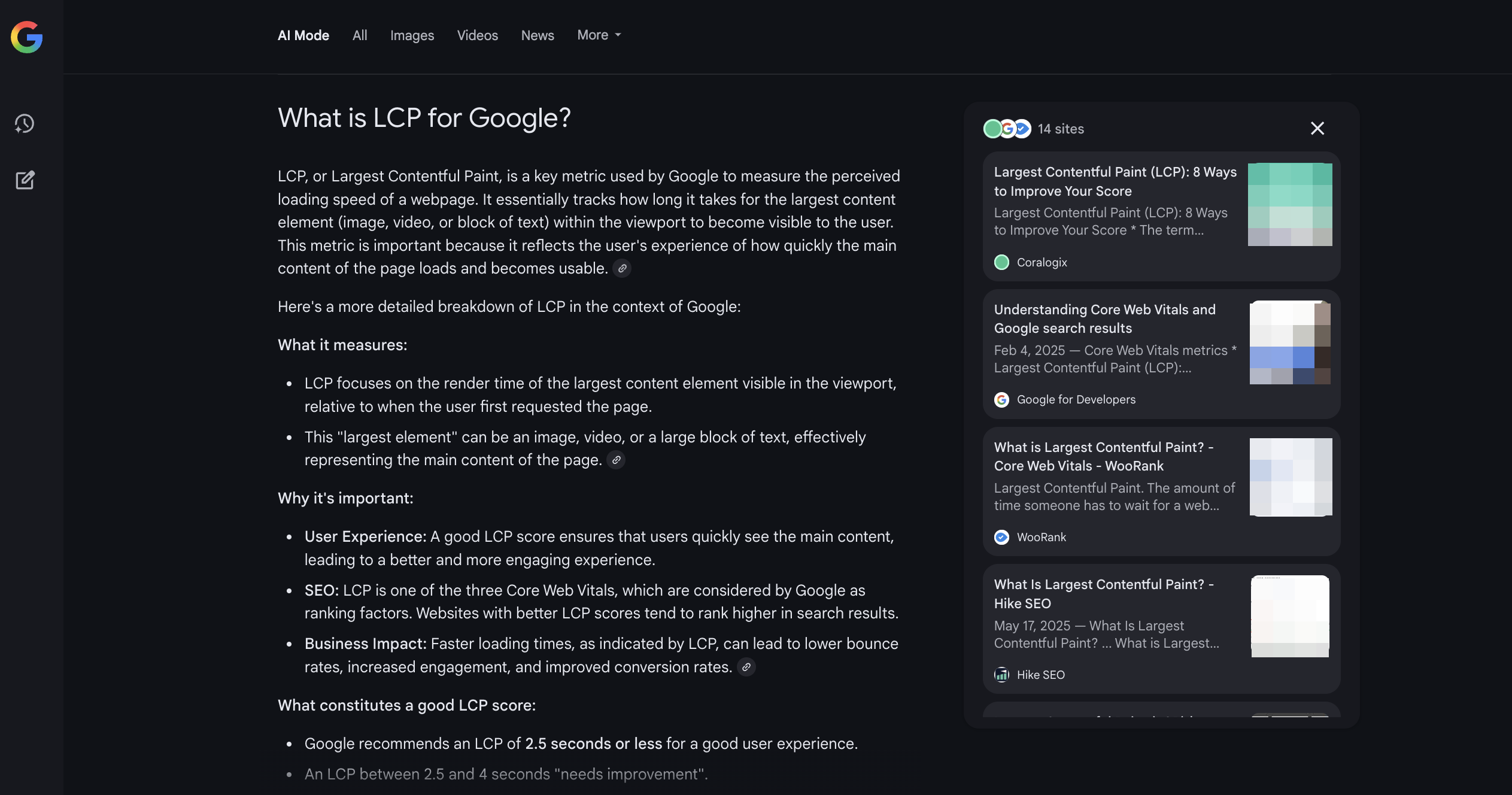 Google AI Mode für informationsorientierte Suchanfrage