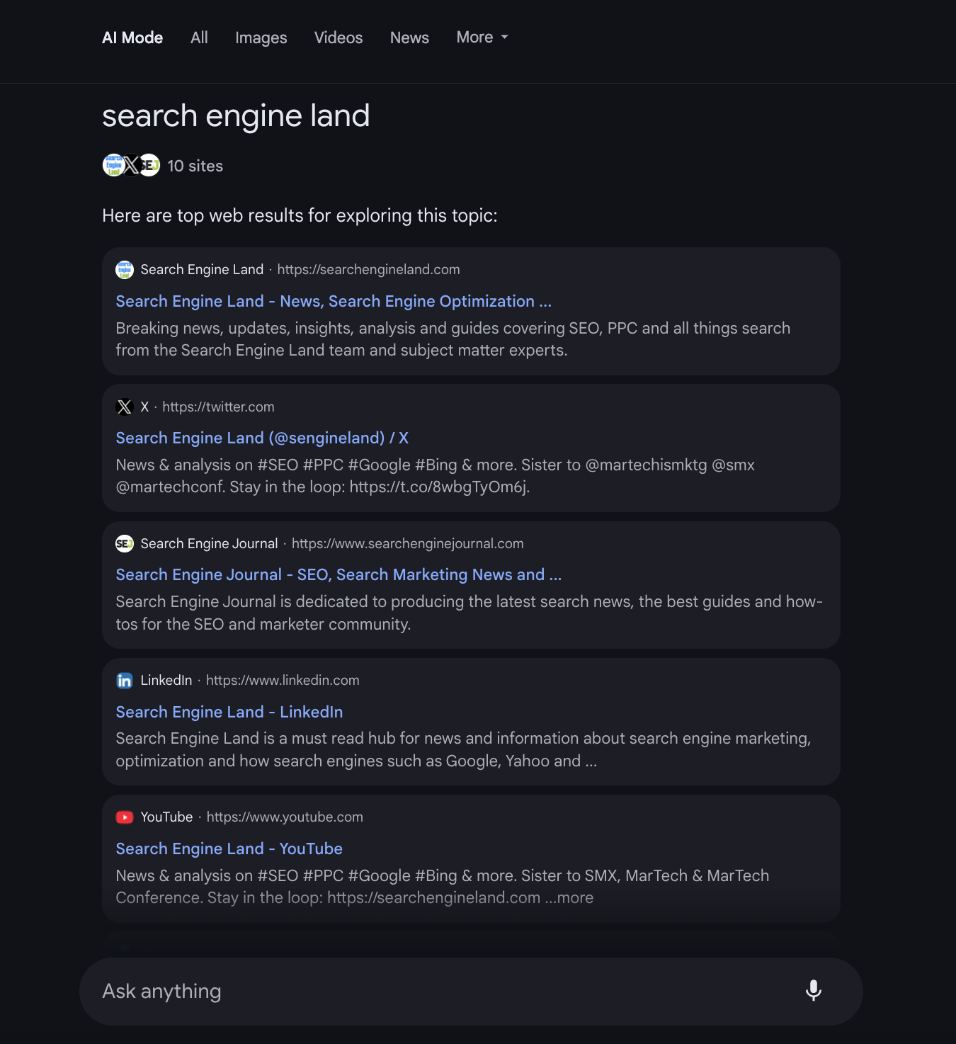 Google AI Mode organische Suchergebnisse