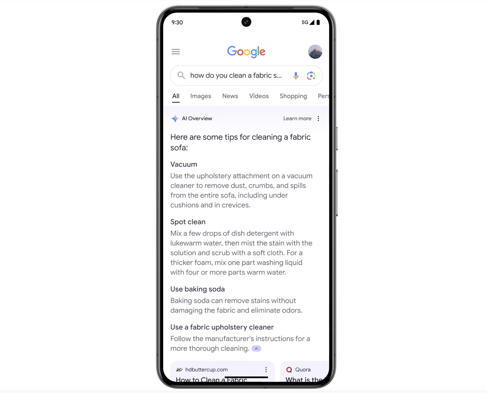 Google AI Overview mobil