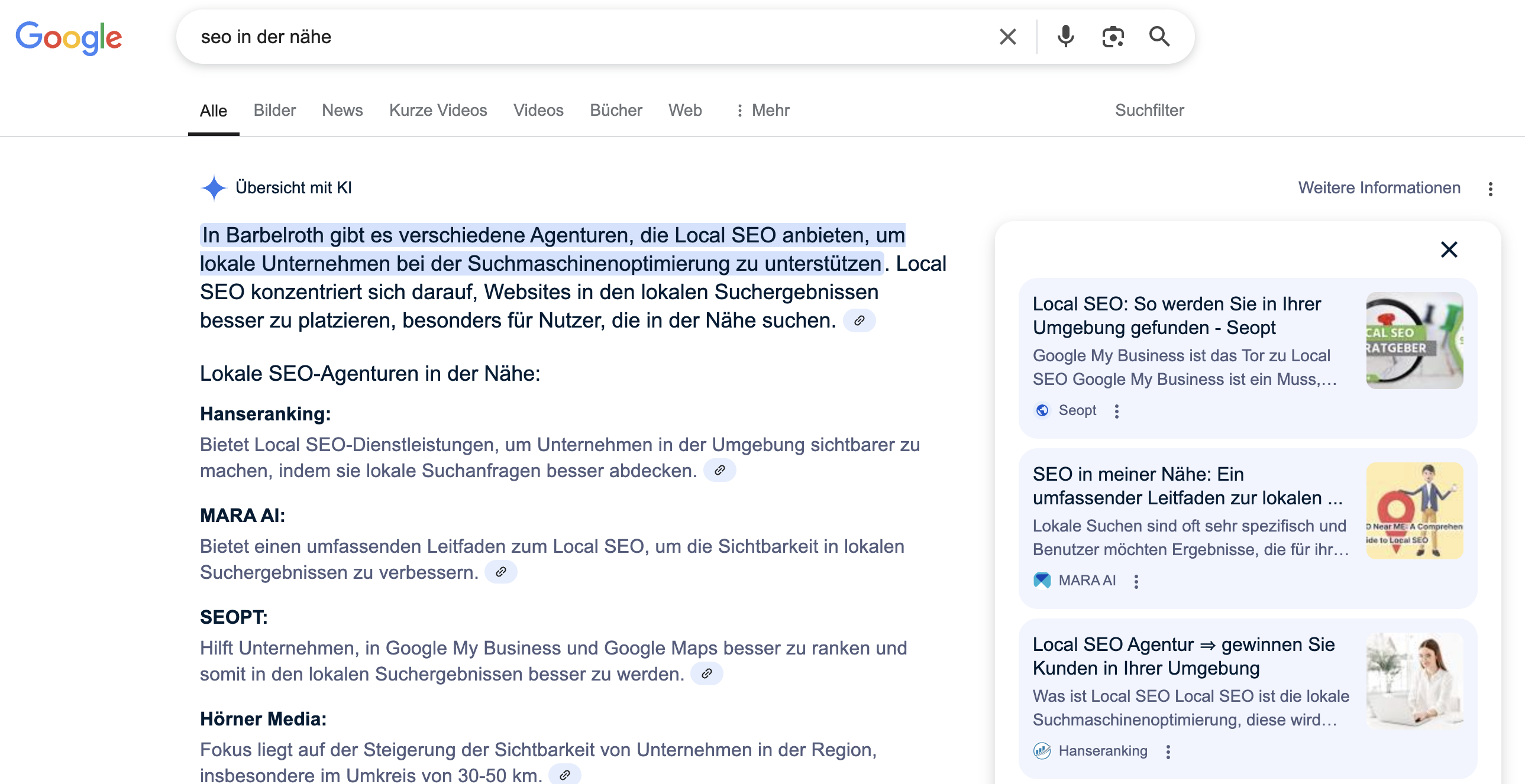 Google AI Overviews und lokale Suchanfrage