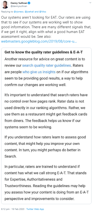 Google-Algorithmen prüfen nicht auf EAT