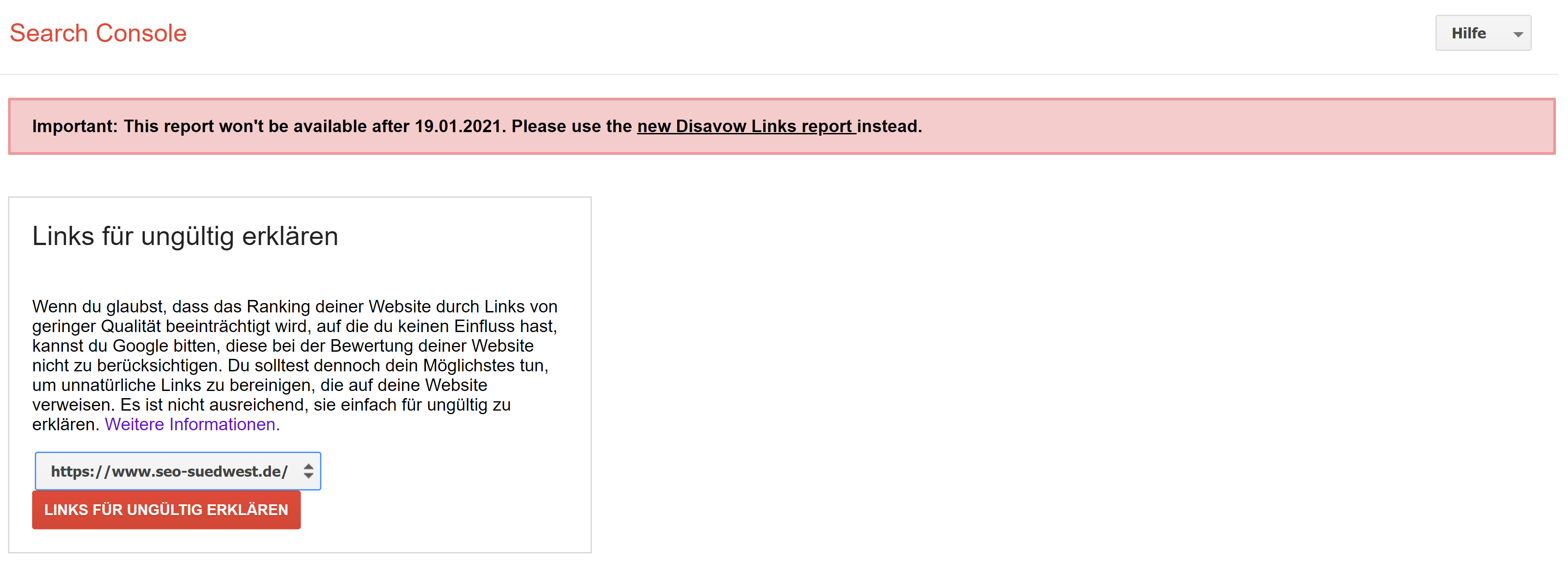 Google: Altes Disavow-Tool wird zum 19.1.21 abgeschaltet