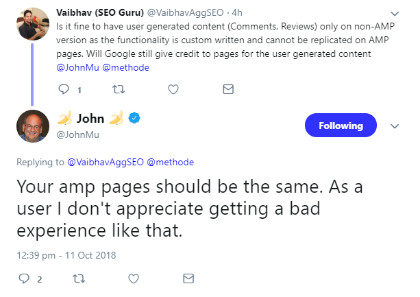 Google: AMP-Seiten sollten gleichwertig sein