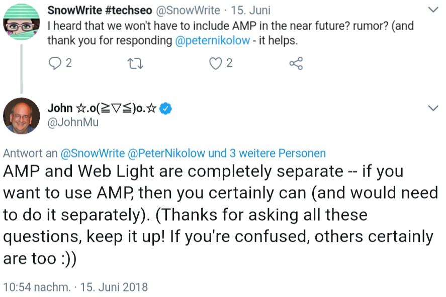 Google: AMP und Web Light sind separat zu sehen