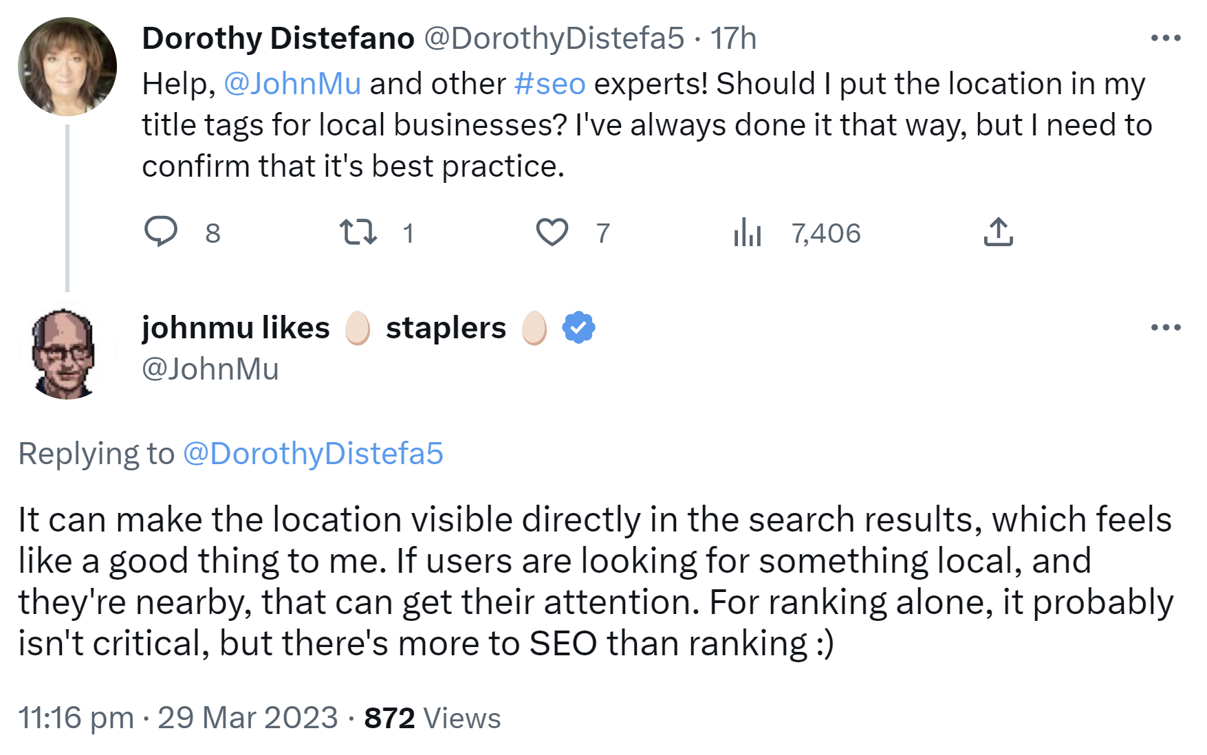 Google: Nennung des Ortsnamens im Title kann für lokale Suchanfragen sinnvoll sein