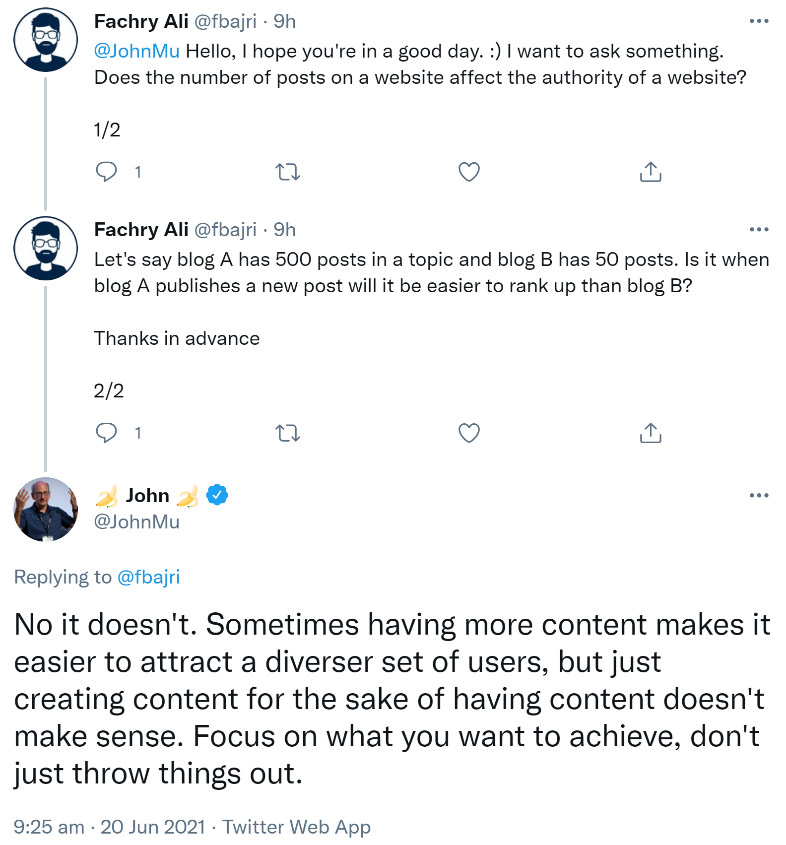 Google: Anzahl der Posts und Beiträge bestimmt nicht die Autorität einer Website