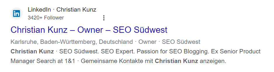 Google: Anzeige der Follower-Anzahl für LinkedIn-Profil