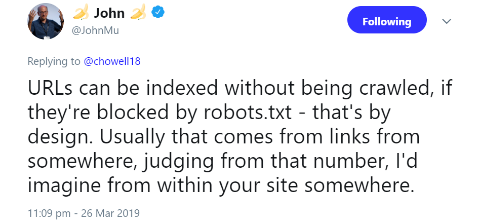 Google: Auch interne Links können dazu führen, dass Google Seiten indexiert, die per robots.txt gesperrt sind