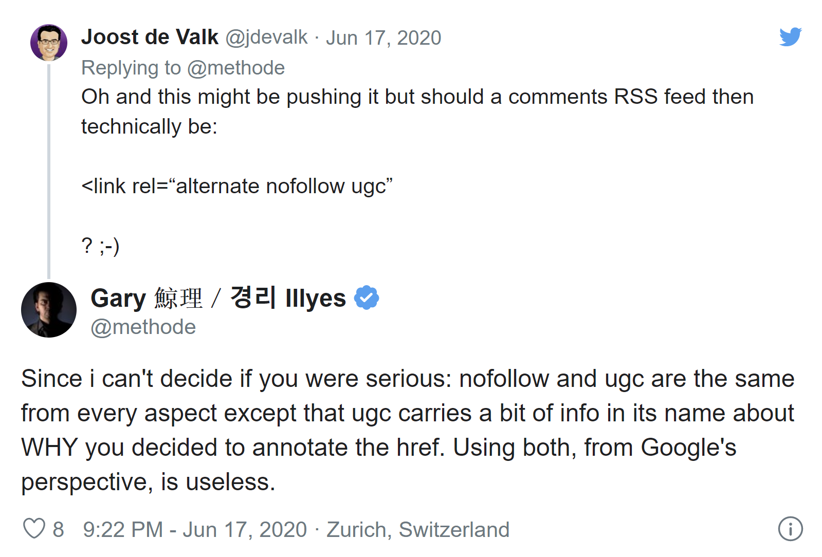 Google: auch 'ugc' kann für Link Tags verwendet werden