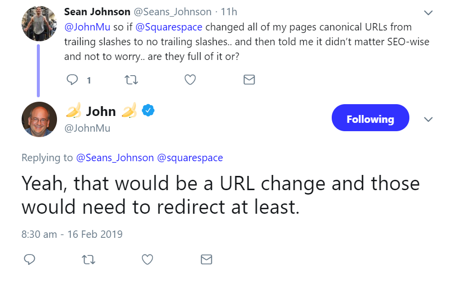 Google: Umstellung von Trailing Slashes erfordert Redirects