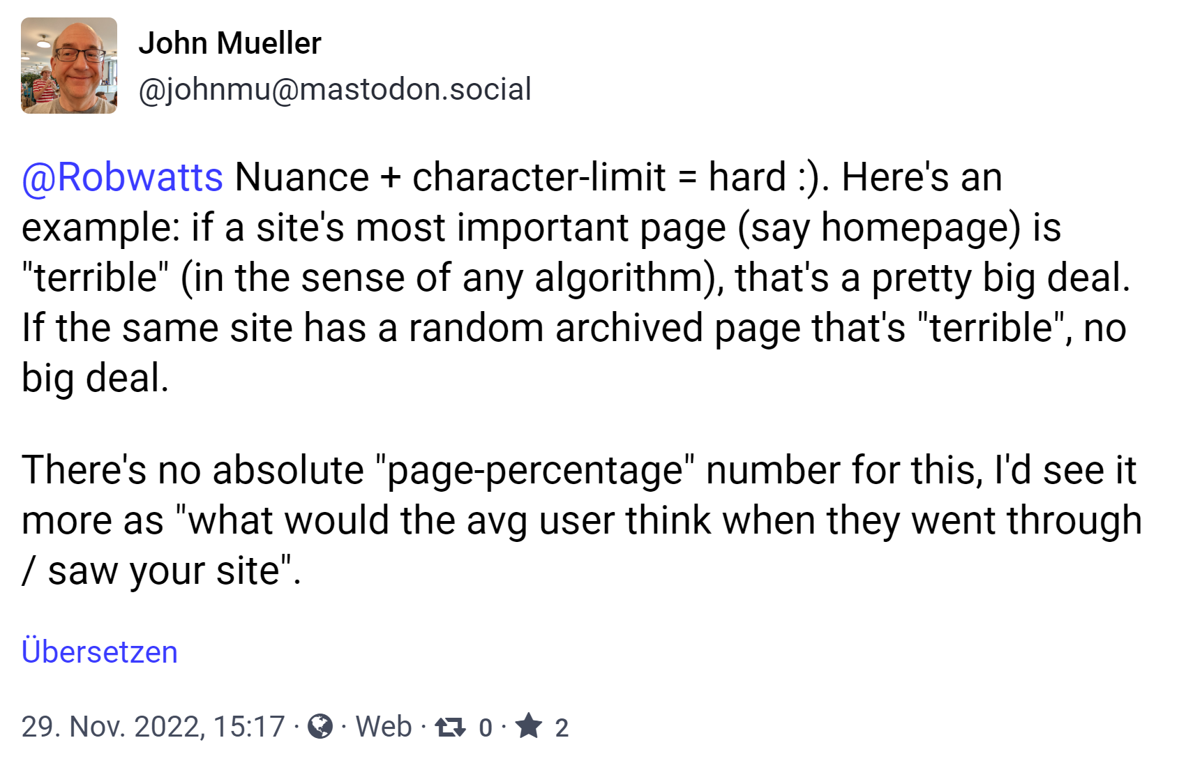 Google: auf die Qualität der wichtigsten Seiten einer Website achten