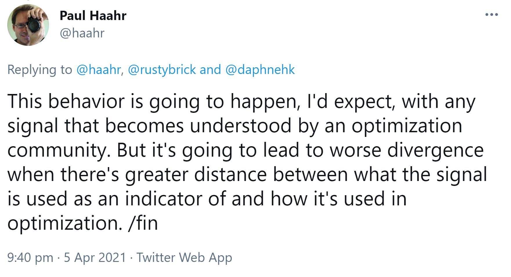 Google: Auseinanderdriften zwischen Verwendung von Signalen als Indikator und ihrer Optimierung kann sich auf alle Signale beziehen